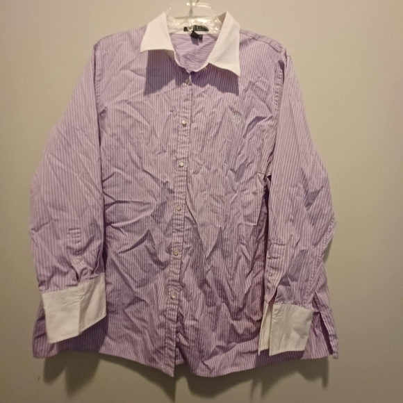 Lauren Ralph‎ Lauren Womens 2X Long Sleeve Lavender PinStriped Button Down EUC - Picture 1 of 9